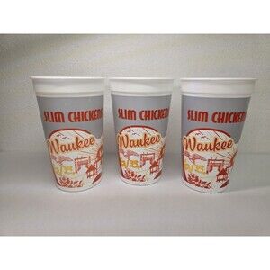 Lot of 3 Modern Slim Chickens Waukee Iowa Drinkware Plastic Cups Fast Food